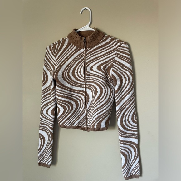 Hollister thick knit brown and White abstract swirl Zip-Up Sweater NWOT Small - Picture 9 of 9